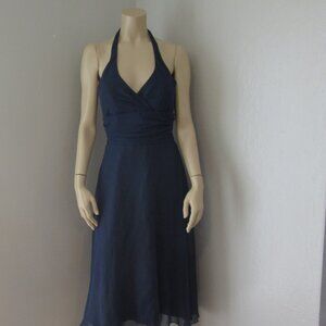 Jim Hjelm Blue Evening Halter Chiffon Padded Bust Size 10 Vintage V-Neck Dress